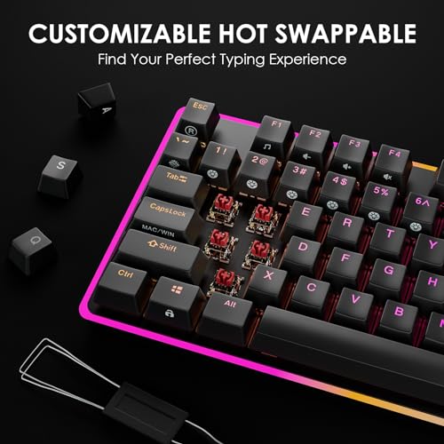 DURGOD TGK021 Mechanical Gaming Keyboard, 104 Keys Wired Keyboard with Magnetic Wrist Rest, RGB Backlit, Hot Swappable Linear Red Switch for PC/Mac/Laptop, Fully Anti-ghosting, Multimedia Keys