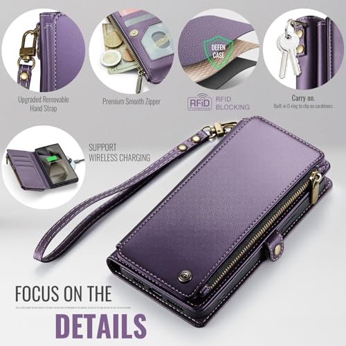 Defencase Compatible with Samsung Galaxy S23 Ultra Case Wallet with RFID Blocking Card Holder for Women Men, PU Leather Magnetic Snap Flip Zipper Strap Phone Case Fit for Galaxy S23 Ultra 5G, Purple