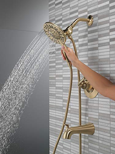 Delta 144840-CZ-I (Valve Included) Arvo 14 Series Single-Handle Tub Trim Kit Faucet with 4-Spray In2ition 2-in-1 Dual Hand Held Shower Head with Hose, Champagne Bronze