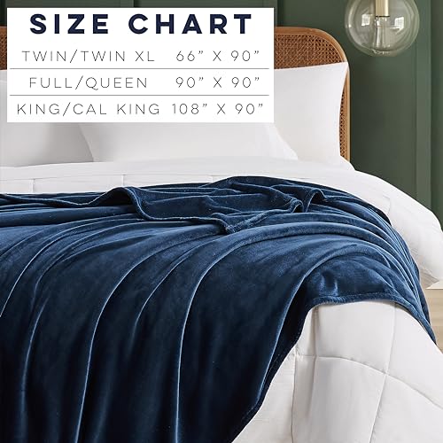 Casual Living 32590 Full-Queen Size Fluffy Silky Smooth Cozy Soft Pet Friendly Water Resistant Lightweight Machine Washable Fleece Bed Blanket Sofa Cover for Bed Sofa Chair and Couch, Full/Queen, Blue