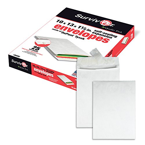 Quality Park Survivor 10 x13 Inch Catalog Envelopes made w/ 14 lb DuPont Tyvek, Expands 2", Peel and Seal Self Seal Closure, White, 100/Box (QUAR4430)