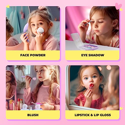 ULOVEME Kids Real Makeup Kit for Little Girls - Real, Non Toxic, Washable Make Up Toy - Umicorn Toys Gift for 3 4 5 6 7 8 9 10 12 Years Old Girls Birthday