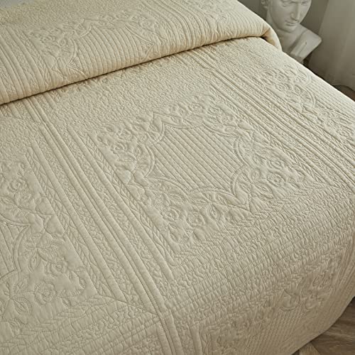 Brandream Twin Size Quilt Set Cotton Beige Matelasse Bedspread Coverlet Set Elegant Quilt Bedding Set 2-Piece