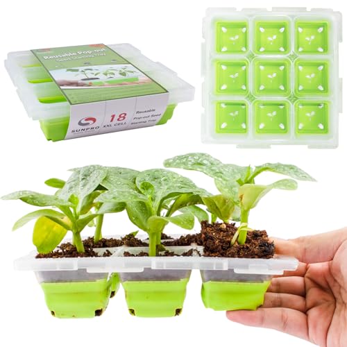 SUNPRO Seed Starter Tray, 2Pcs Seed Starter Kit with Flexible Pop-Out Cell | 9 Large Cells | Reusable & Dishwasher Safe Seed Starting Kit Indoor Plant Germination Trays (Drip Tray Not Included)