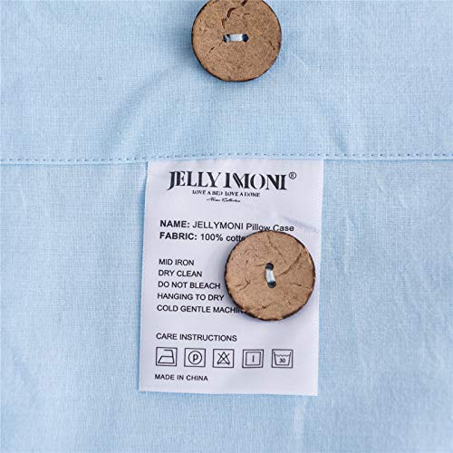 JELLYMONI Pillowcases Standard Set of 2 Cotton Button Pillow Covers 20×26in Grayish Blue Bed Pillow Cases 100% Washed Cotton Soft Breathable (Pillows are not Included)