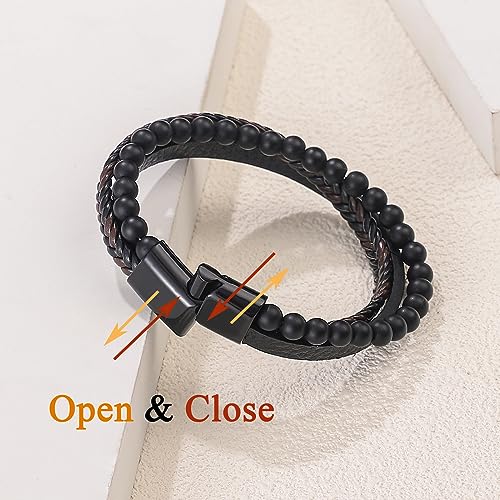BABORI Bracelets for Son Anniversary Birthday Gift for Him Leather Beads Bracelet Christmas Graduation Father's Day Jewelry Tigter Eyes Beads 8.5 Inches