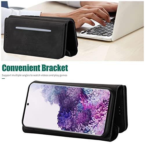 Furiet Wallet Case for Samsung Galaxy S20 5G 6.2 inch Leather Flip Zipper Purse Handbag with Credit Card Holder Shoulder Strap and Wrist Strap Lanyard Phone Cover for S 20 20S UW S2O G5 Women Black