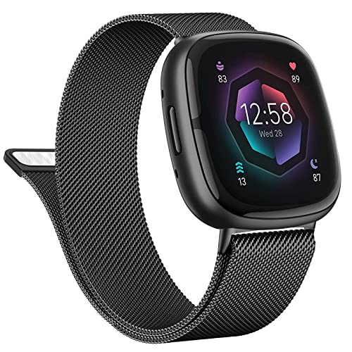 Vanjua Metal Band for Fitbit Sense 2,Sense Bands, Fitbit Versa 4,Versa 3 Bands Women Men,Versa 4 Smartwatch (Small, Black)