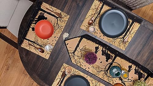DaDa Bedding Set of 4-Pieces Magical Golden Reindeer Tapestry Placemats - Starry Winter Snowflake Festive Merry Christmas Holiday Yellow & Black - Needle Stitched Woven Table Mats - 13” x 19”
