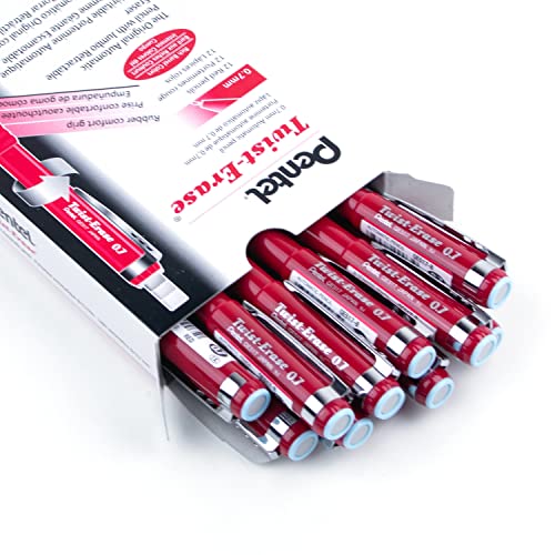 Pentel Twist-Erase III Mechanical Pencil, 0.7mm, Red Barrel, 12 Count(QE517B)