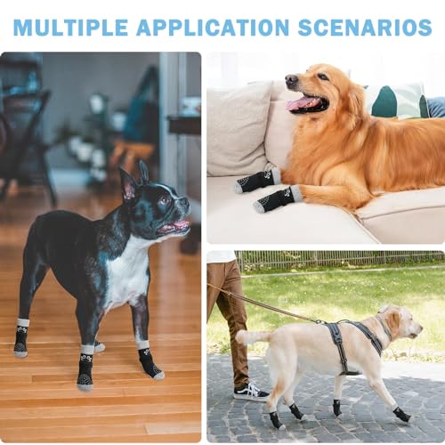 SCENEREAL Dog Socks to Prevent Licking Paws for Hardwood Floors Anti Slip, Dog Grippy Boots Shoes for Hot/Cold Pavement, Paw Protectors with Grippers for Small Medium Large Senior Dogs, Owl M