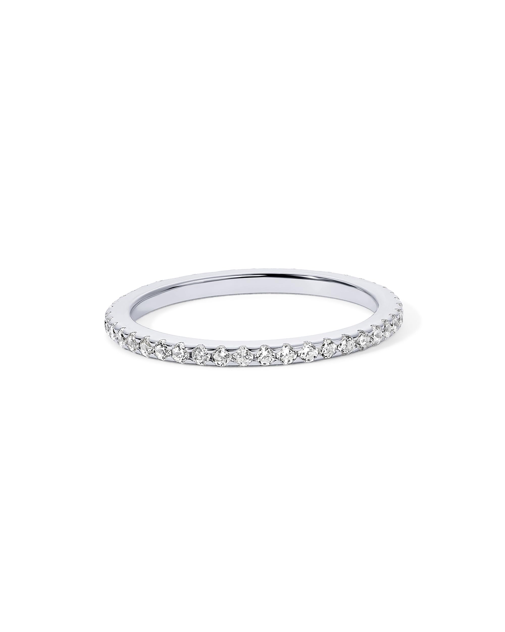 PAVOI Rhodium Plated 925 Sterling Silver Stackable CZ Ring for Women | Thin Band for Stacking | Simulated Diamond Eternity Wedding Band | Size 5