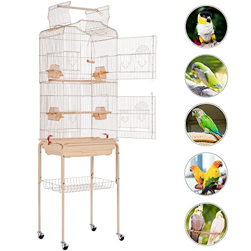 Yaheetech 64'' H Open Top Metal Medium Small Parrot Parakeet Bird Cage w/Double Doors, Slide-Out Tray & Detachable Rolling Stand