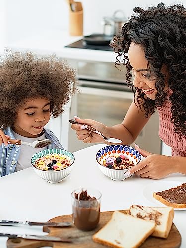 Yedio Small Bowls Set, White Ceramic Bowls of 6, 10 oz Porcelain Bowl for Kitchen Dessert Rice Side Dish Snack Soup Fruits Cereal Ice Cream, Microwave Dishwasher Freezer Oven Safe Easy Clean Stackable