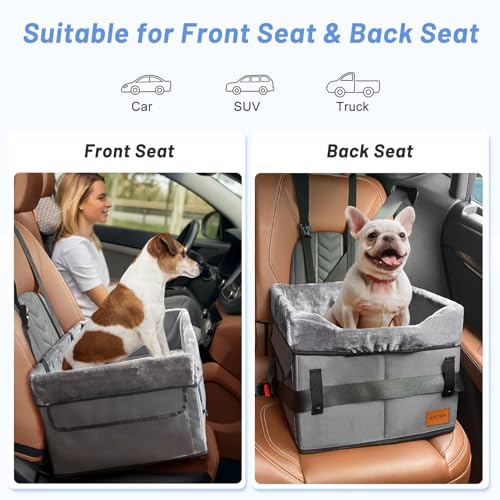 JOEJOY Small Dog Car Seat for Small Dogs, Portable Puppy Dog Booster Seat for Car with Clip-On Safety Leash, Adjustable Straps Perfect for Small Pets Up to 25lbs (Grey)