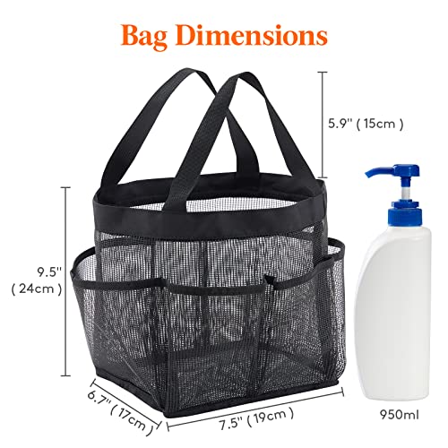 Lifewit Mesh Shower Caddy Freestanding Portable Shower Tote Bag for College Dorm, Bathroom, Gym, Travel, Quick Dry Hanging Shower Organizer with 7 Storage Pockets for Toiletry Essentials, Medium,Black