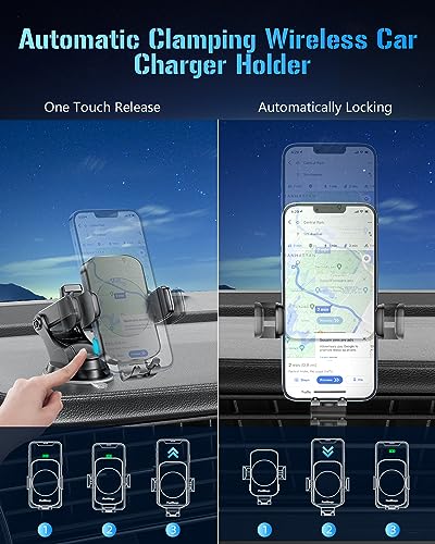 Wireless Car Charger, Fast Charging Phone Holder BothLin 3 in 1 Phone Mount Auto Clamping Car Accessories Compatible with iPhone 15 14 13 12 11 Xs XR, Samsung S23 Ultra S22 S21 S20/S10+ S9+ Note 9