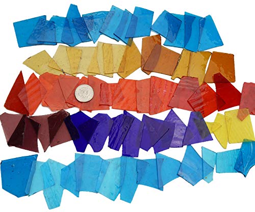 Lanyani Transparent Cathedral Stained Glass Pieces Sheets, Glass Mosaic Tiles Supplies for Crafts, Irregular Shape and Mixed Colors, 2.2 Pound Value Pack