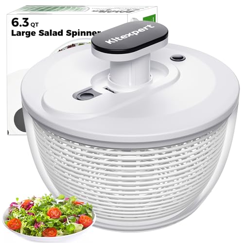 Kitexpert Effective Large Salad Spinner 6.3 Qt,Easy to use pro Pump Spinner with Bowl, One-Handed Pump Dishwasher Safe Multiple Use Spinner-Black