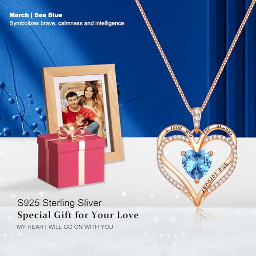 Rose Gold Heart Necklaces for women, S925 Sterling Silver Wife Jewelry Gifts for Women, Mother’s Day Valentine’s Day Christmas Wedding Anniversary Birthday Gifts for Mom Girlfriend Wife Daughter
