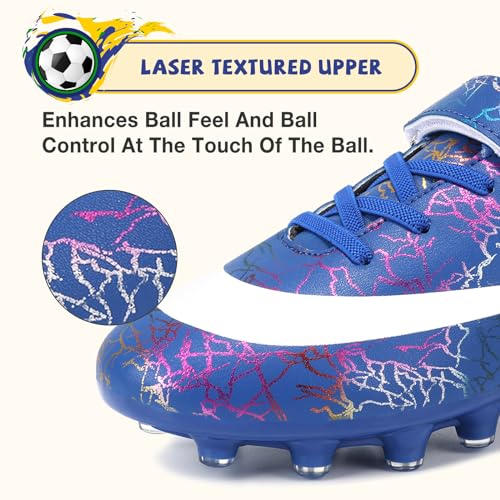 ZVC Kids Soccer Cleats Boys Girls Soccer Shoes Outdoor Firm Ground Youth Football Cleats for Little Kid/Big Kid Black