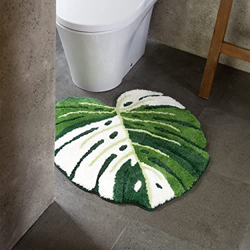 FrecklePot Pink Princess Non Slip Bath Mat or Kitchen Tufted Rug, Plant Leaf Shaped Kids Pets Floor Mat Carpet, Green, 32" x 24"