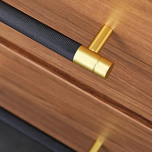 TRUSTMI Cabinet Pulls 10 Packs 3-3/4 Inch Hole Center Drawer Pulls Knurling Diamond Pattern Bathroom Hardware Kitchen Cupboard Handles, Matte Black and Gold