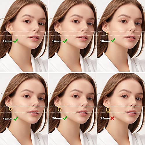 PICKBEAU 5 Pairs Gold Hoop Earrings Set for Women - 14K Gold Plated Hypoallergenic Small Gold Earrings Set Cartilage Helix Huggie Hoop Pack for Women Men 12mm/14mm/16mm/18mm/20mm