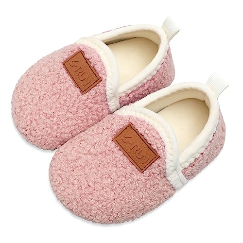 L-RUN Kids Slide Slipper Shoes Fuzzy Slipper for Girls/Boys Beige 5.5-6 Infant=EU22-23