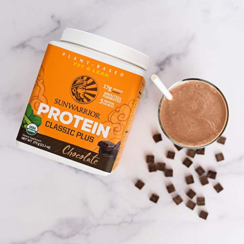 Sunwarrior Vegan Organic Protein Powder Plant-Based | 5 Superfood Quinoa Chia Seed Soy Free Dairy Free Gluten Free Synthetic Free Non-GMO | Chocolate 15 Servings | Classic Plus