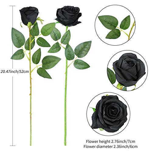 Hawesome 12PCS Artificial Silk Flowers Realistic Roses Bouquet Long Stem for Home Wedding Decoration Party (Black)