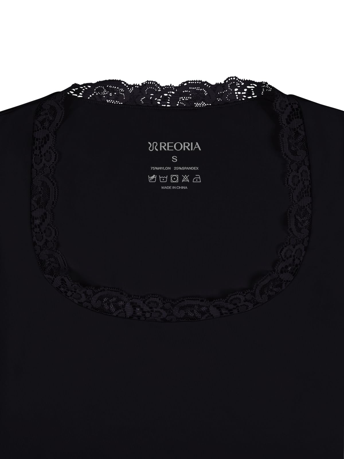 REORIA Womens Sexy Lace Scoop Neck Long Sleeve Body Suit Fall Outfits Double Lined Layering Slim Soft Bodysuit Tops Black Medium