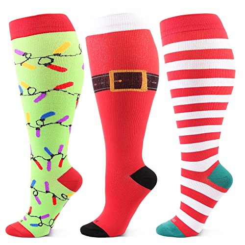 Wide Calf Compression Socks for Women & Men Plus Size Extra Large Size Support Socks for Nurses Running Pregnant Travel, 15-20 mmHg