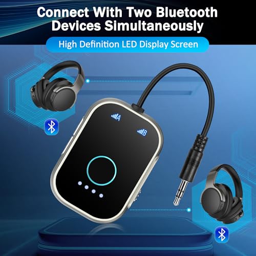 Swiitech Bluetooth Transmitter Receiver for TV, 2-in-1 Bluetooth 5.3 Adapter for Airplane, Gym Equipment, Cars, for up to Two Wireless Headphones, Cell Phones.