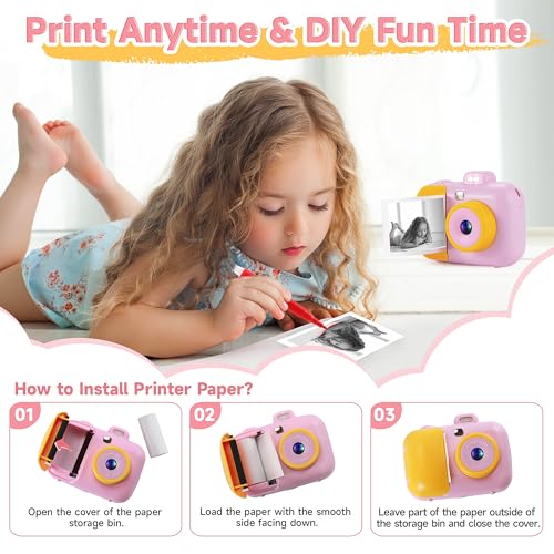 Kids Camera Instant Print for Girls Boys Age 3-12 Kids Toys, 12MP 1080P Kids Digital Cameras Christmas Birthday Gifts for 4 5 6 7 8 9 10 Year Old Girls, Toddler Camera Girls Toys