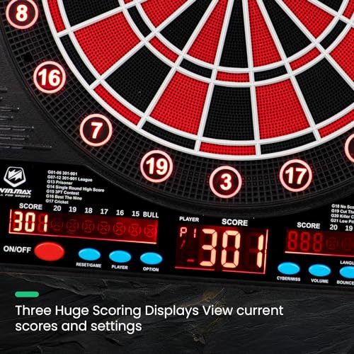 Electronic Dart Board LED Electric Digital Scoreboard Dart Boards for Adults with MDF Cabinet, up to 8 Players, 34 Games,355 Variations - 12 Soft Tip Darts & 100 Replacement tips - Great for Game Room