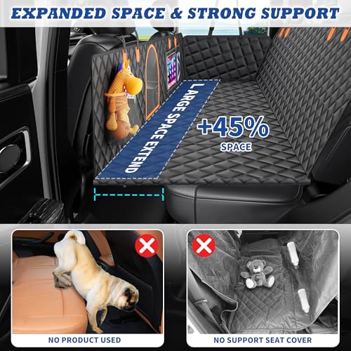 Back Seat Extender for Dogs, Large Space, Hard Bottom Car Seat Cover for Dogs, Waterproof Back Seat Pet Cover for Dogs, Dog Hammock for Car, Backseat Dog Protector for Dogs in Car SUV (Black)