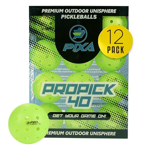 PIXA Propick 40 Unisphere Premium Outdoor Pickleball - USAPA Approved, Tournament Play, Durable Outdoor Pickleballs, Consistent Bounce,Smooth Flight,Competitive Play,Bright Yellow/Green,Pack of 3,6,12