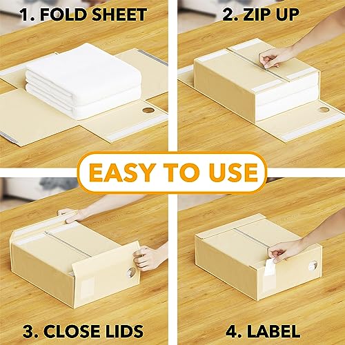 SpaceAid 2 Pack Bed Sheet Organizers and Storage, Foldable Sheet Organizer for Linen Closet, Sheets Set Folder Keeper with Window XL (Queen & King Size) Organizing Bedding Container (Beige, 2 Pack)