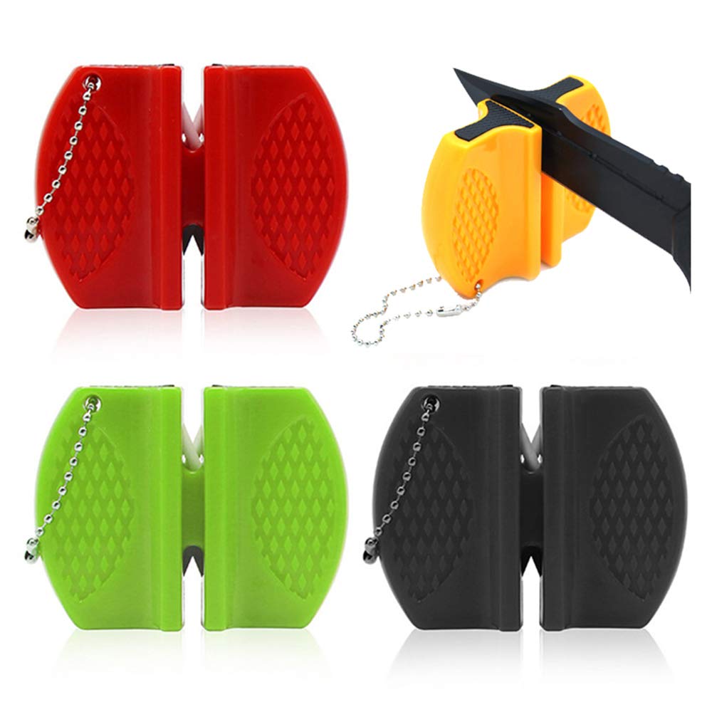 2PCS Portable Kitchen Knife Sharpener, Thick & Fine 2-Stage Mini Pocket Knife Sharpening Tool for Mountaineering Camping Travel or Outdoor BBQ (2 random color)