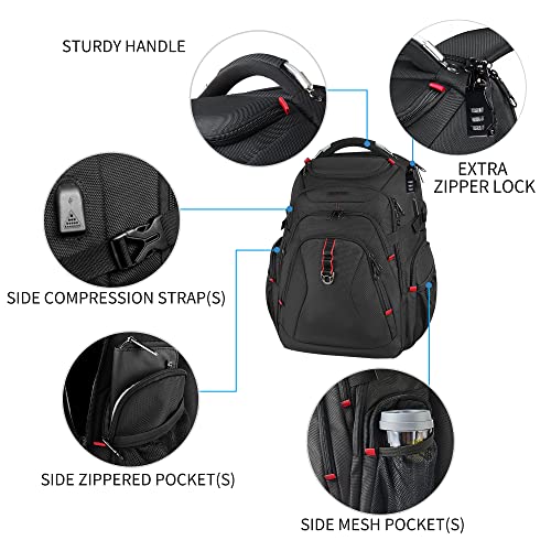 KROSER Travel Laptop Backpack 17.3 Inch XL Computer Backpack with Hard Shell Saferoom RFID Pockets Water-Repellent Business College Daypack Stylish Bag for Men/Women-Black