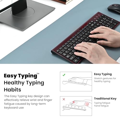 cimetech EasyTyping KF10 Wireless Keyboard and Mouse Combo, [Silent Scissor Switch Keys][Labor-Saving Keys] Ultra Slim Wireless Computer Keyboard and Mouse, Easy Setup for PC/Laptop/Windows - Wine Red