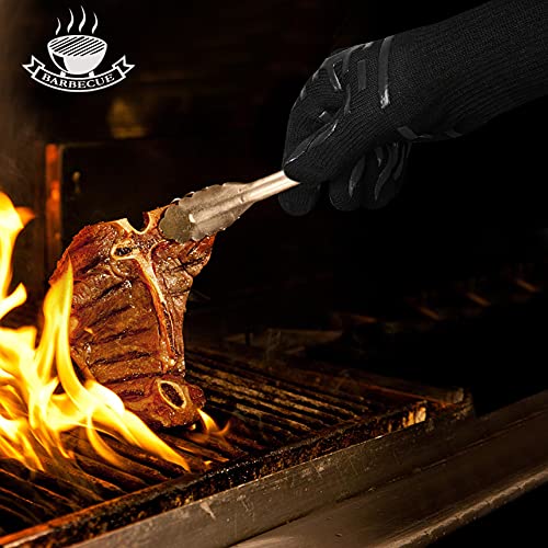 UTOI BBQ Grill Gloves, 1472°F Heat Resistant Barbecue Gloves Oven Mitts, Silicone Non-Slip Cooking Gloves for Kitchen, Grilling and Baking, EN407 Certified, 13 inch Long, Black, XL Size, 1 Pair