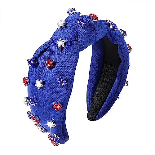 ARATLENCH 4 th of July Headband for Women American Flag Knottted Headband Red White Blue Crystal Star Patriotic Party Favor