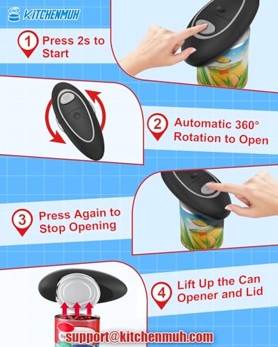 One Touch Electric Can Opener Fits Almost All Can Sizes for Seniors with Arthritis, Hand Held Battery Operated Can Opener with Smooth Edge, Food Safe Kitchen Gadgets Automatic Can Opener for Kitchen