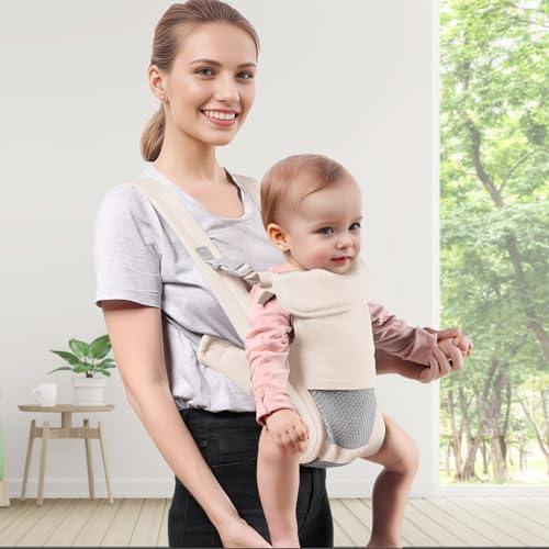 Shiaon Baby Carrier Newborn to Toddler, Cozy Baby Wrap Carrier(7-30lbs), Easily Adjustable Toddler Carrier, Lightweight Baby Holder Carrier, Baby Sling Carrier, Beige