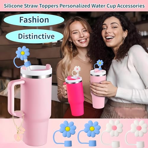 Compatible with Stanley Cup Accessories, 2PCS Letter Charms with 4PCS 10mm Straw Cover Cap for Stanley Cup 30&40 Oz, Silicone Straw Toppers Personalized Water Cup Accessories (Letter SS)