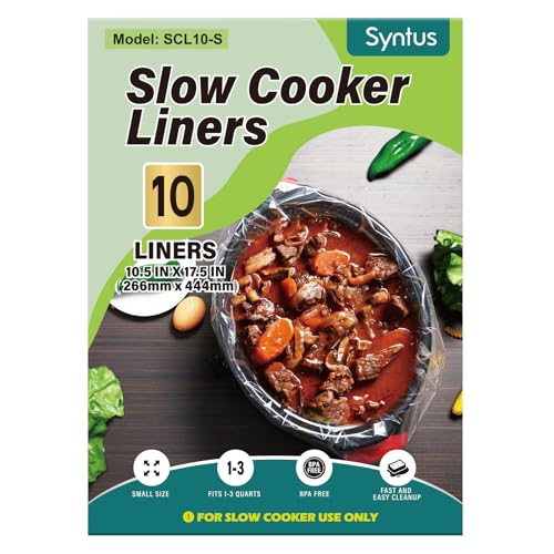 Syntus Slow Cooker Liners, 10 Count Cooking Bags Small Size Disposable Pot Liners Plastic Bags, Fit 1QT to 3QT for Slow Cooker Cooking Trays, 10.5"x 17.5", 10 Liners