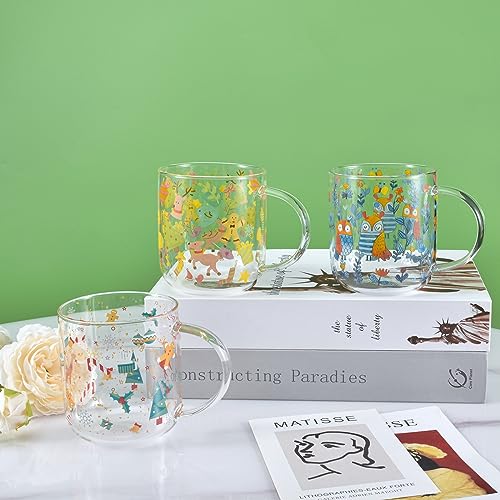 Koythin Christmas Moment Coffee Glass Mug, Cute Espresso Tumbler Glass Cup, Drinking Glasses Breakfast Cups, 13.5oz/400ml Perfect for Juice Tea Latte Cappuccino Gift Decor (Christmas Moment)