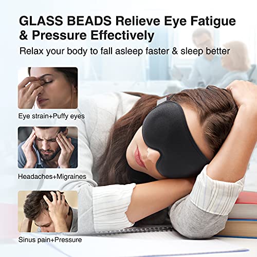 YFONG Weighted Sleep Mask, Women Men 3D Blocking Lights Sleeping Mask (4.2oz/120g), Pressure Relief Night Sleep Eye Mask with Adjustable Strap, Eye Cover Blindfold for Travel Nap Yoga, Black